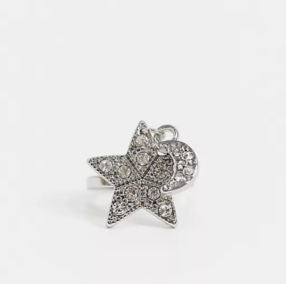 Star Ring With Moon Charm